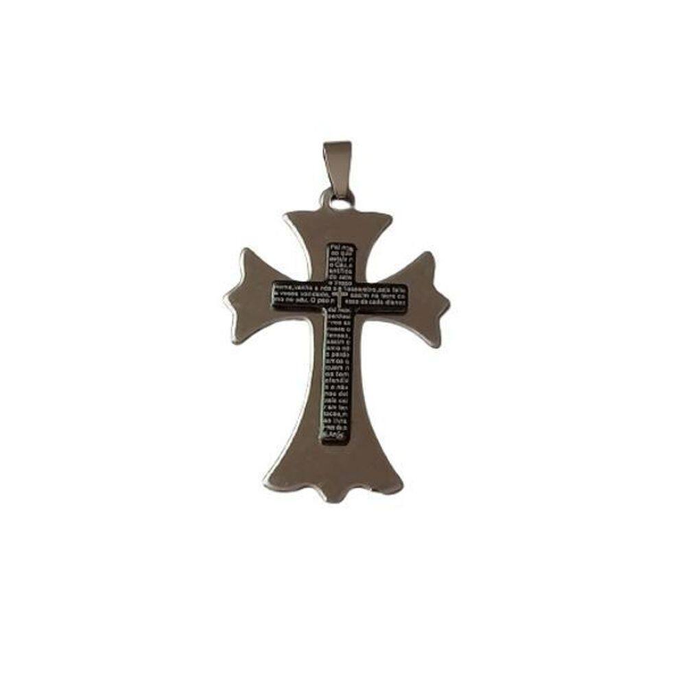 Pingente Crucifixo Niquelado 42Mm Com Oração Do Pai Nosso
