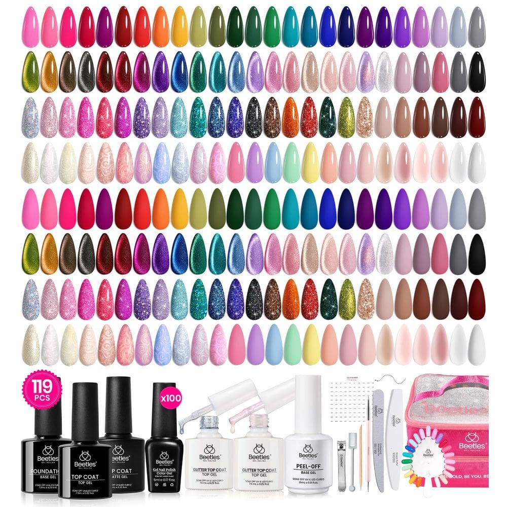 Conjunto de esmaltes de gel para unhas, besouros, 100 cores com camada superior básica, 119 unidades