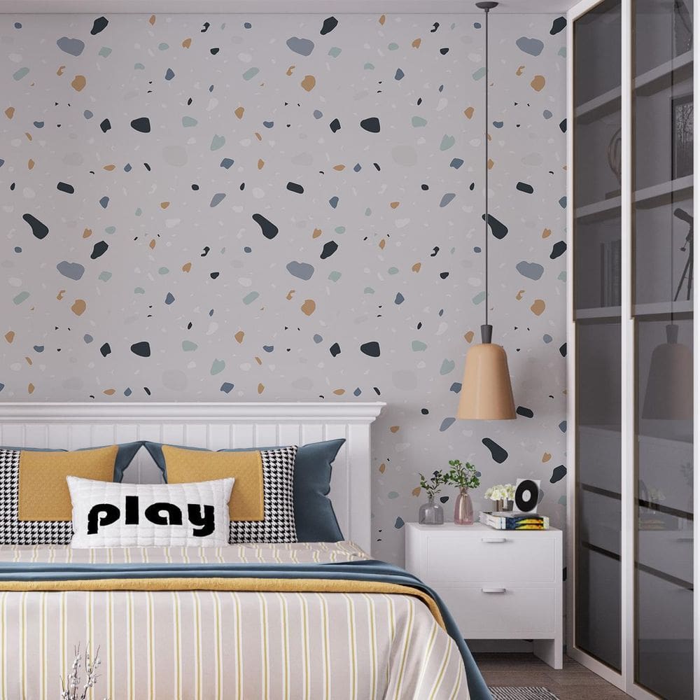 Papel De Parede Adesivo Granilite Colorido E Azulado - 3,0M