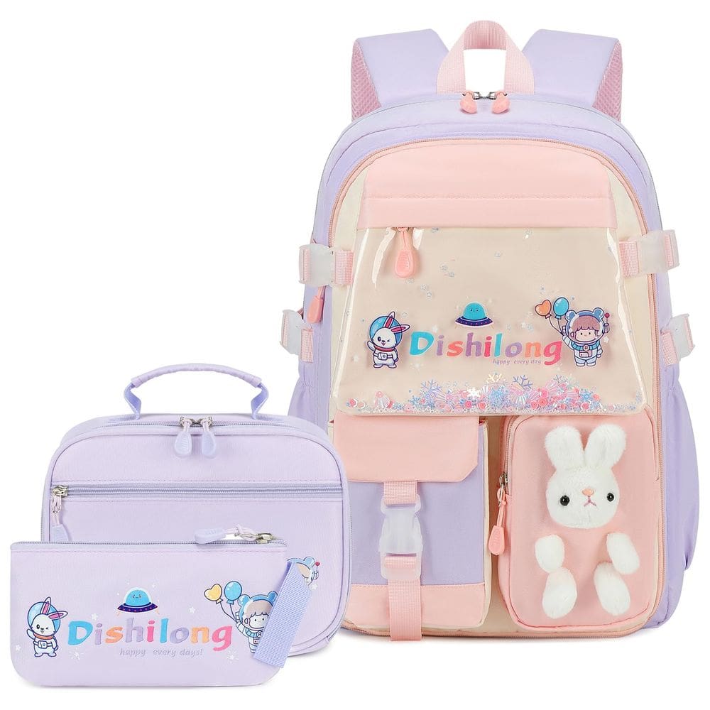 Mochila GeeWin School para meninas adolescentes com lancheira e bolsa para lápis