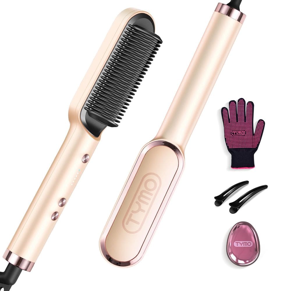 Escova alisadora de cabelo TYMO Ring com pente embutido em pêssego