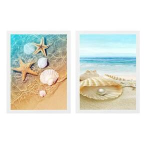 Kit 2 Quadros Pérola Estrela Do Mar Areia 45X34Cm - Vidro