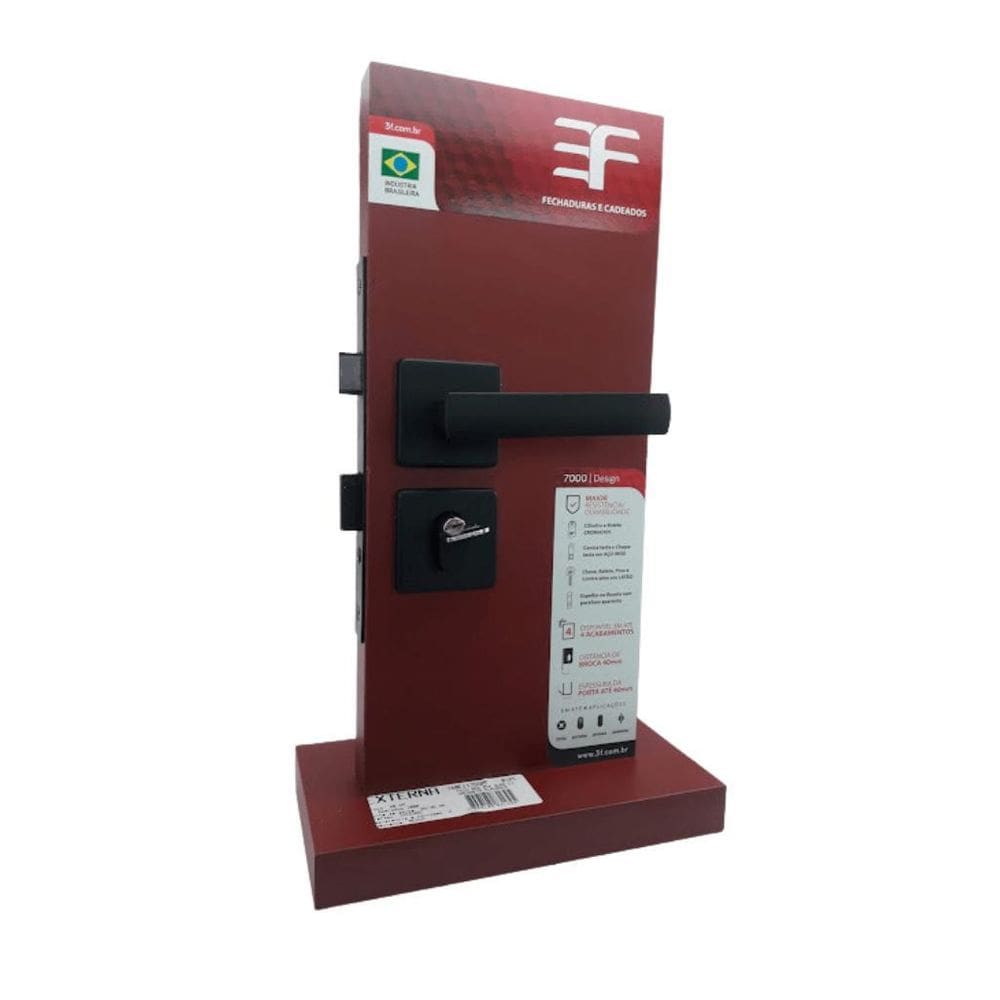 Fechadura 3F Roseta Quadrada Interna Preta Maçaneta Alavanca