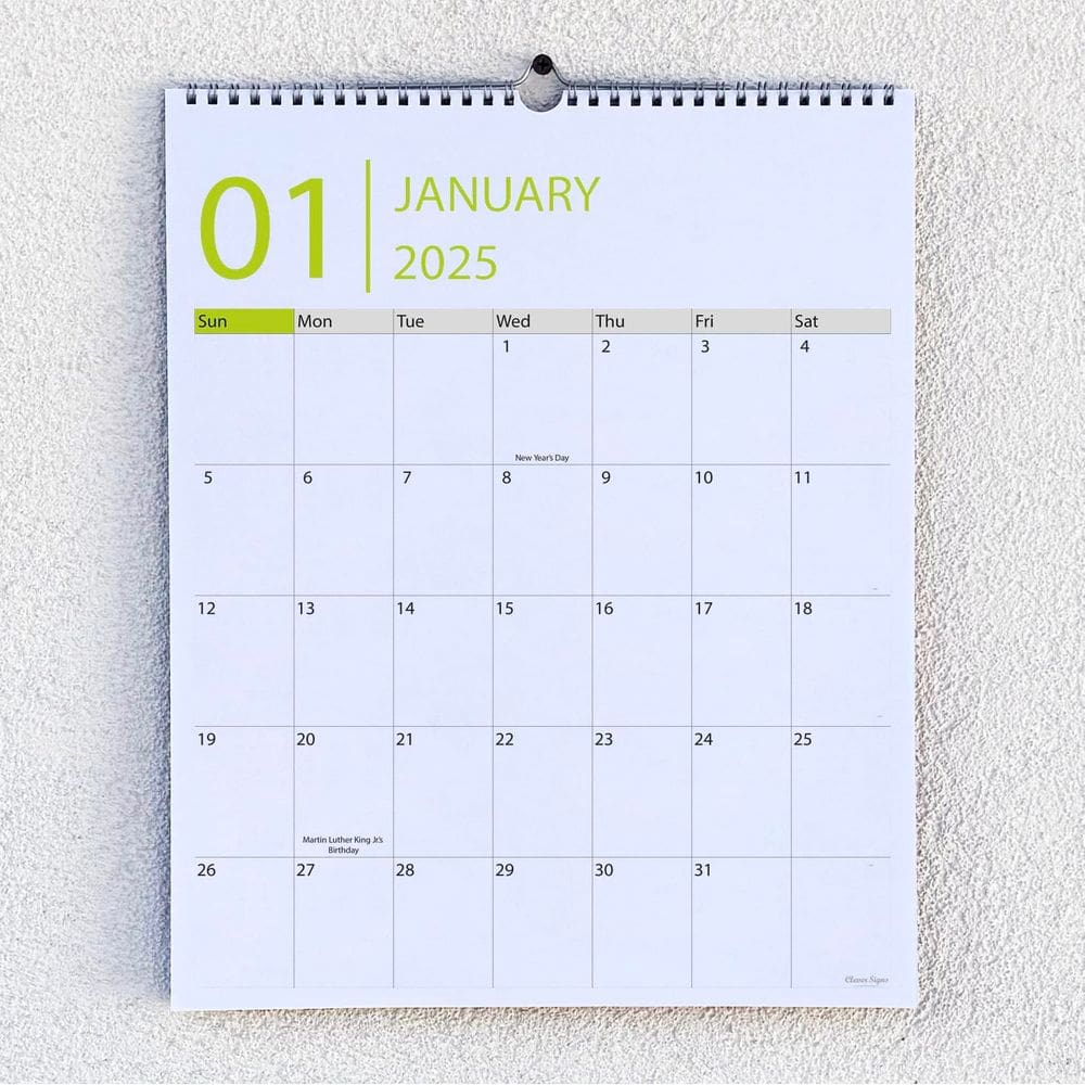 Calendário de parede Clever Signs 2025-2026 18 meses com cabide