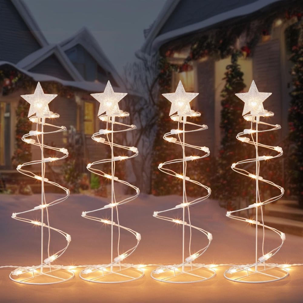 Árvore de Natal iluminada em espiral ao ar livre TIGOMOOV, pacote com 4