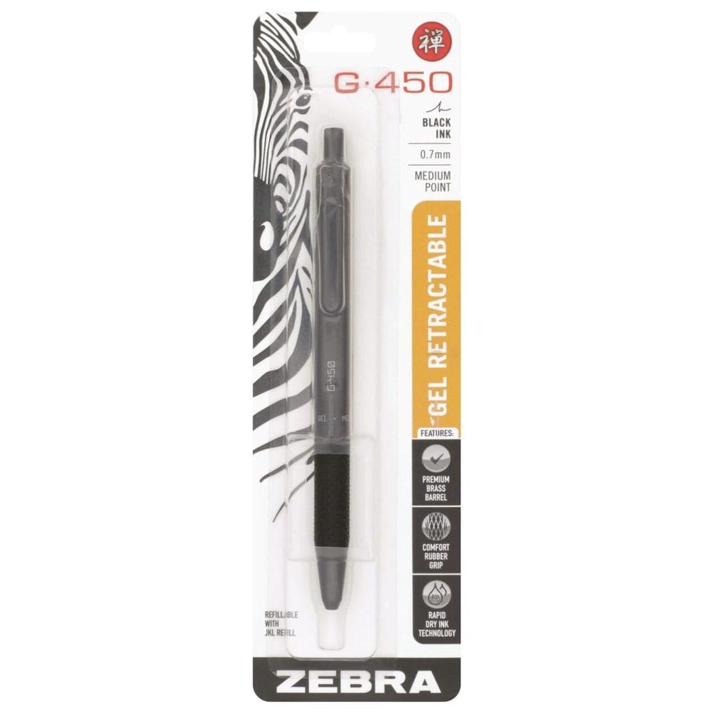 Caneta de gel Zebra Pen G-450 Barril de latão preto retrátil de 0,7 mm