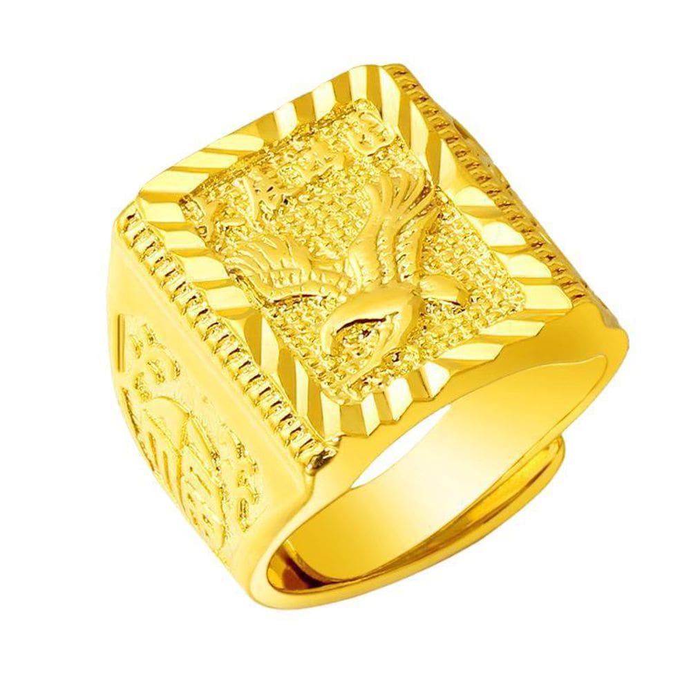 Anel Banhado A Ouro Ajustável Eagle Trabalhado