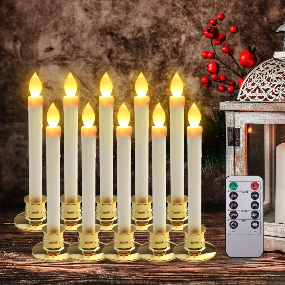 Velas de janela sem chama Bociks LED com temporizador remoto, 10 unidades