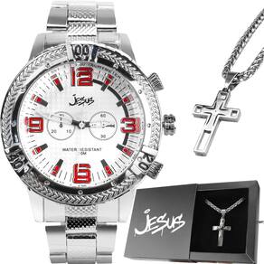 Relógio Masculino Prata Aço Inox Qualidade Pesado Luxo Religioso Jesus Qualidade + Caixa Barato