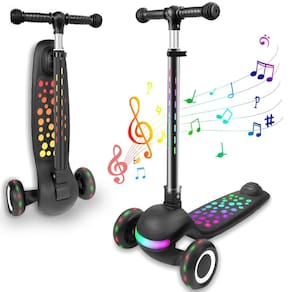 Kick Scooter Ansee Light Up 3 Wheel para crianças com música preta