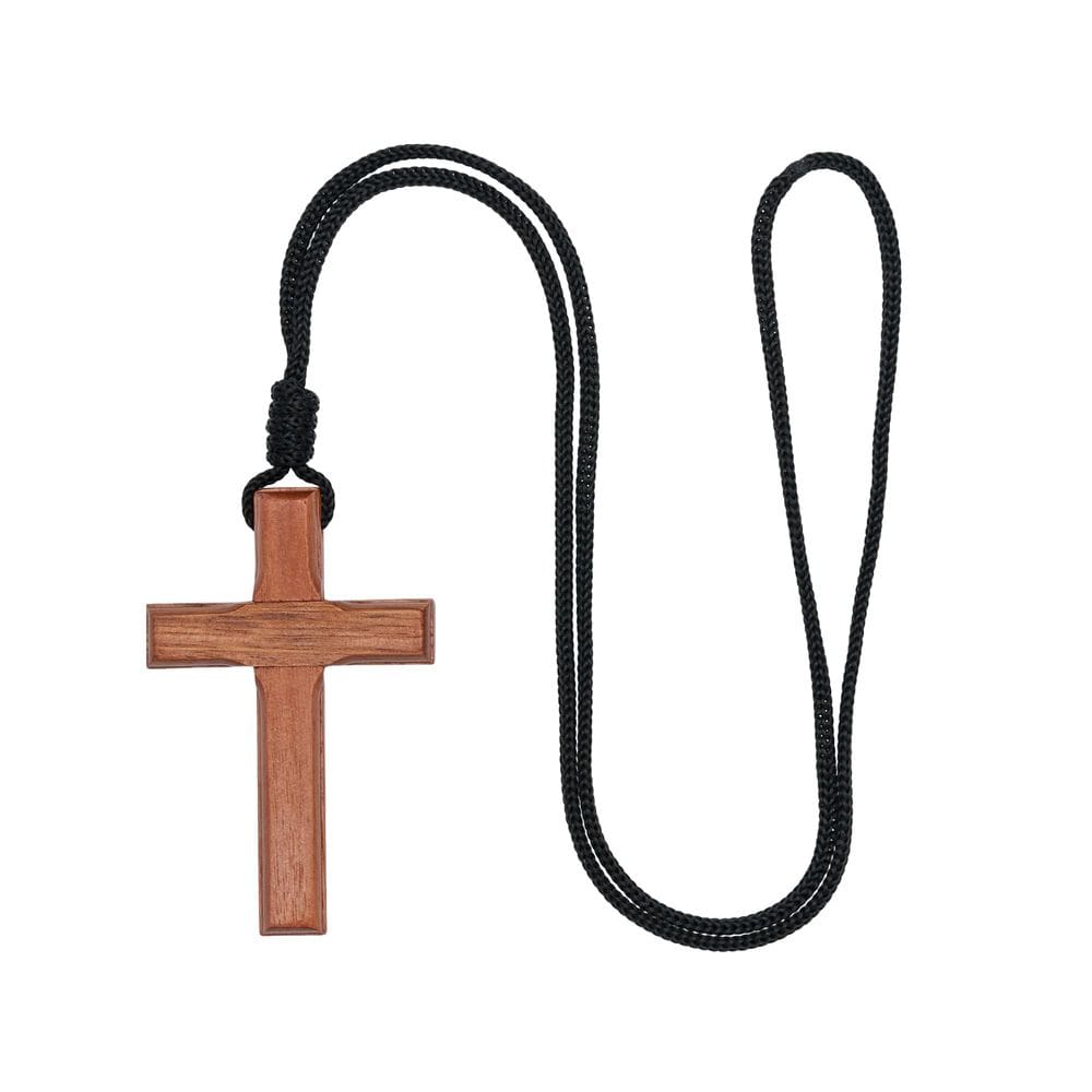Colar: intercessão, cruz de madeira, crucifixo sobre cordão