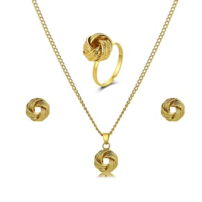 Conjunto Jogo Anel Colar e Brincos Elegante Moderno Dourado