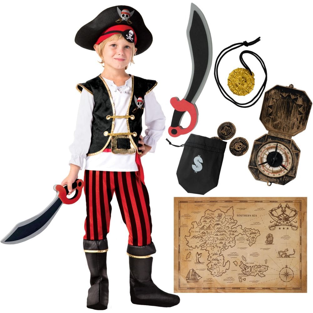 Traje Spooktacular Creations Pirate Red Deluxe para crianças e meninos