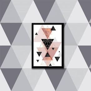 Quadro Abstrato Triângulos Cinza, Preto E Rosa I 24X18Cm