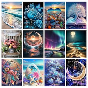 Kit de pintura de diamantes Mystara Landscape Moon Beach, pacote com 12