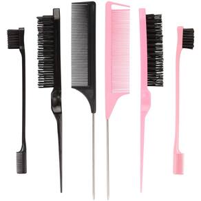 Conjunto de pentes para modelar cabelo EWAGOA, pacote com 6 pentes, escova de cerdas preta/rosa