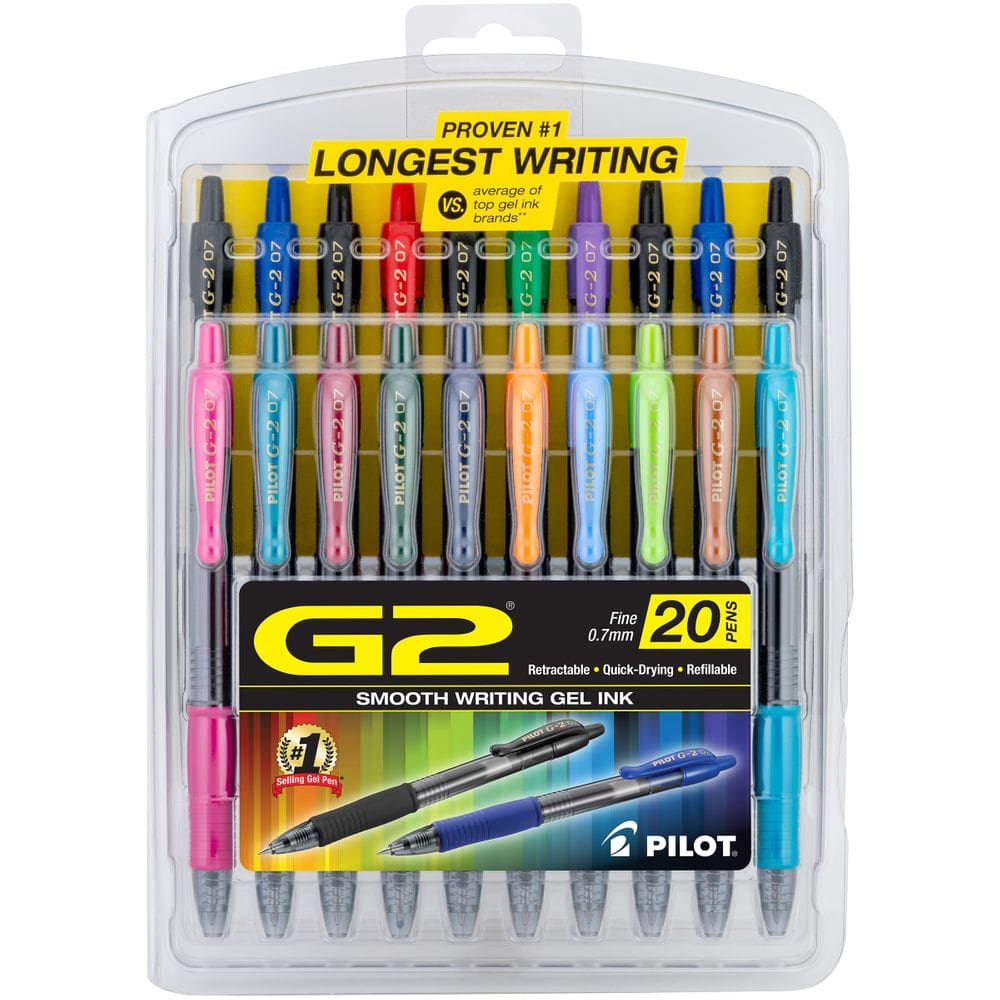 Canetas de rolo de gel Pilot G2 Premium Fine Point 0,7 mm, pacote com 20