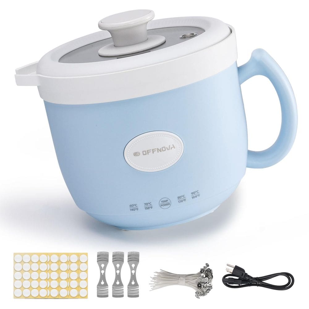 Derretedor de cera OFFNOVA 1,2 L, 1 kg com bico de vazamento e suprimentos azul
