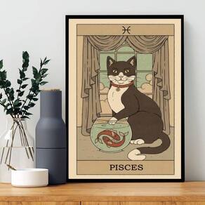 Quadro Carta Tarot Gato Signo Peixes 24X18Cm