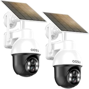Câmera de segurança AOSU Solar Outdoor 2K com visão de 360°, pacote com 2