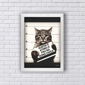Quadro Gato Atirei O Pau Na Dona Chica 24X18Cm Vidro Branca