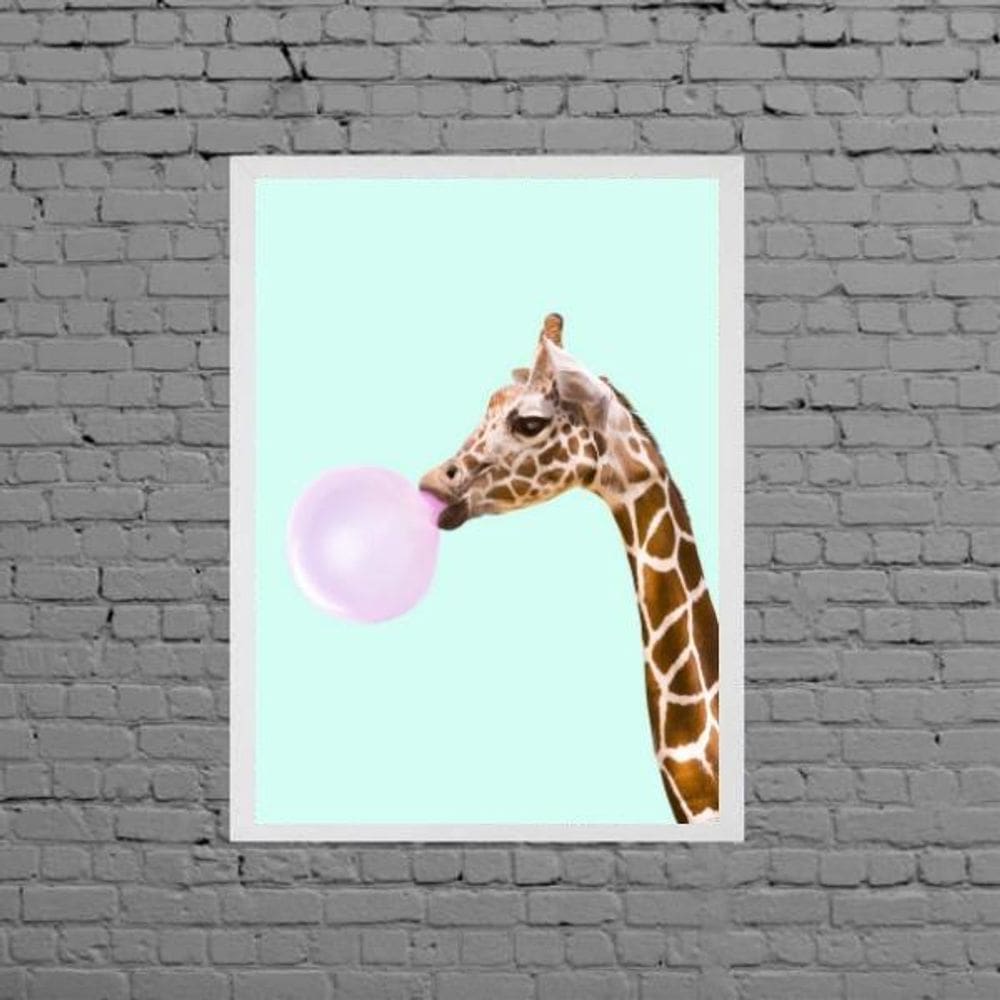 Quadro Decorativo Girafa Bubble Gum 24X18Cm - Madeira Branca