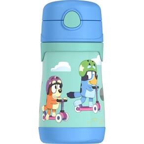 Garrafa Thermos Baby em aço inoxidável 300mL com palha azul