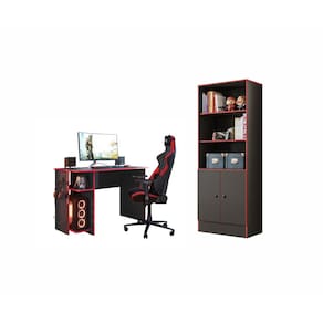 Conjunto Armário Organizador 2 Portas 2 Prateleiras E Mesa Escrivaninha P/ Computador Gamer 4095 / 3875
