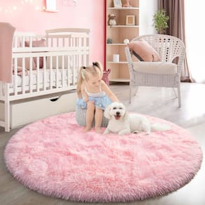 Tapete redondo FlyDoIt Pink Super Fluffy 120 cm para quarto
