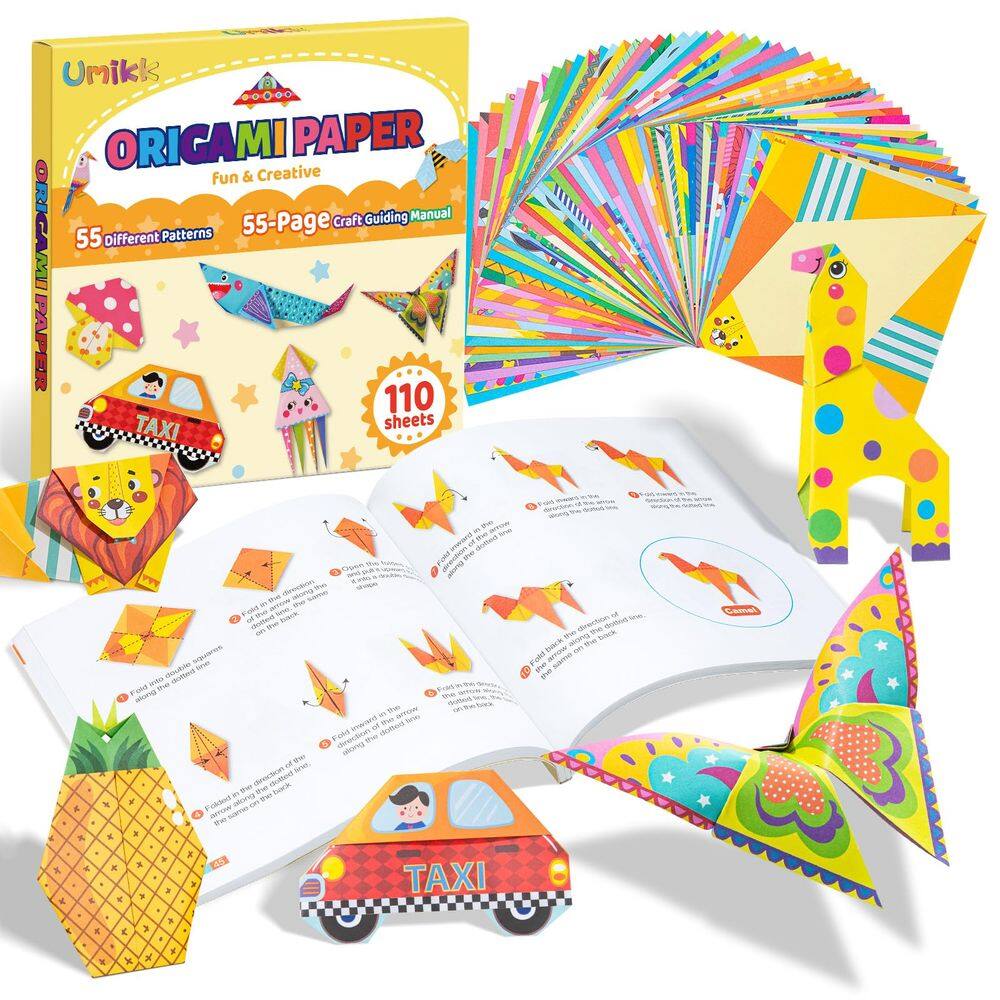 Papel Origami Umikk 110 folhas 14x14cm com 55 padrões para crianças de 8 a 12 anos
