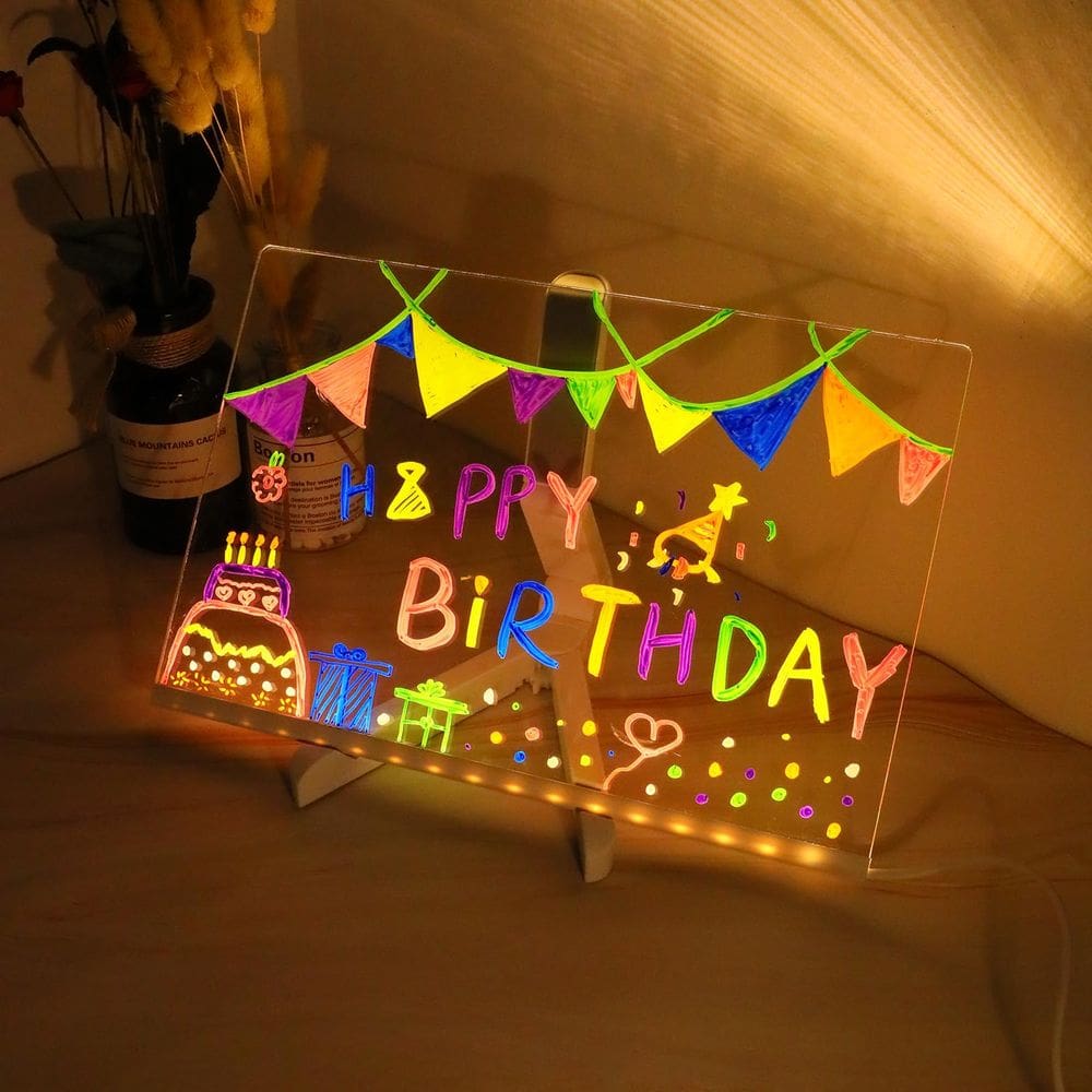 Placa de acrílico apagável a seco com luz LED, placa de notas 30x20cm