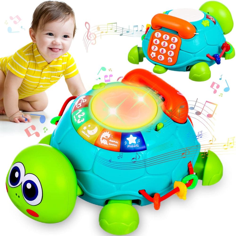 Brinquedo Musical Crawling Turtle Baby 10 em 1 com Luzes e Sons 6 -12 meses