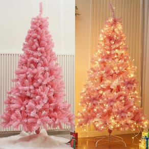 Árvore de Natal artificial Juegoal de 6 pés com 300 luzes LED rosa