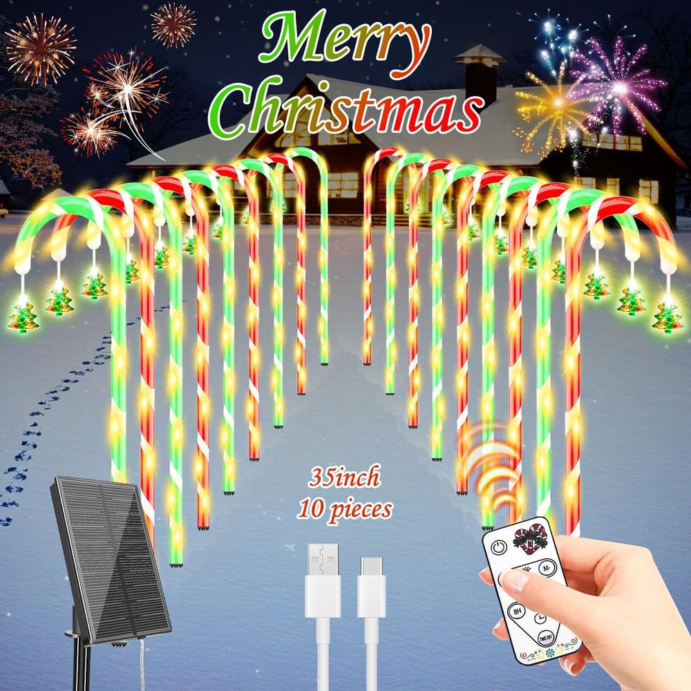 Christmas Candy Cane Lights Toyot Solar, pacote com 10 cm