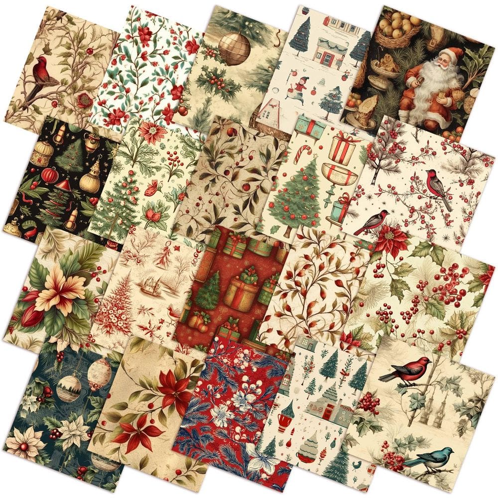 Pacotes de tecido FuWeave Vintage Christmas 25,4 x 25,4 cm 60 unidades