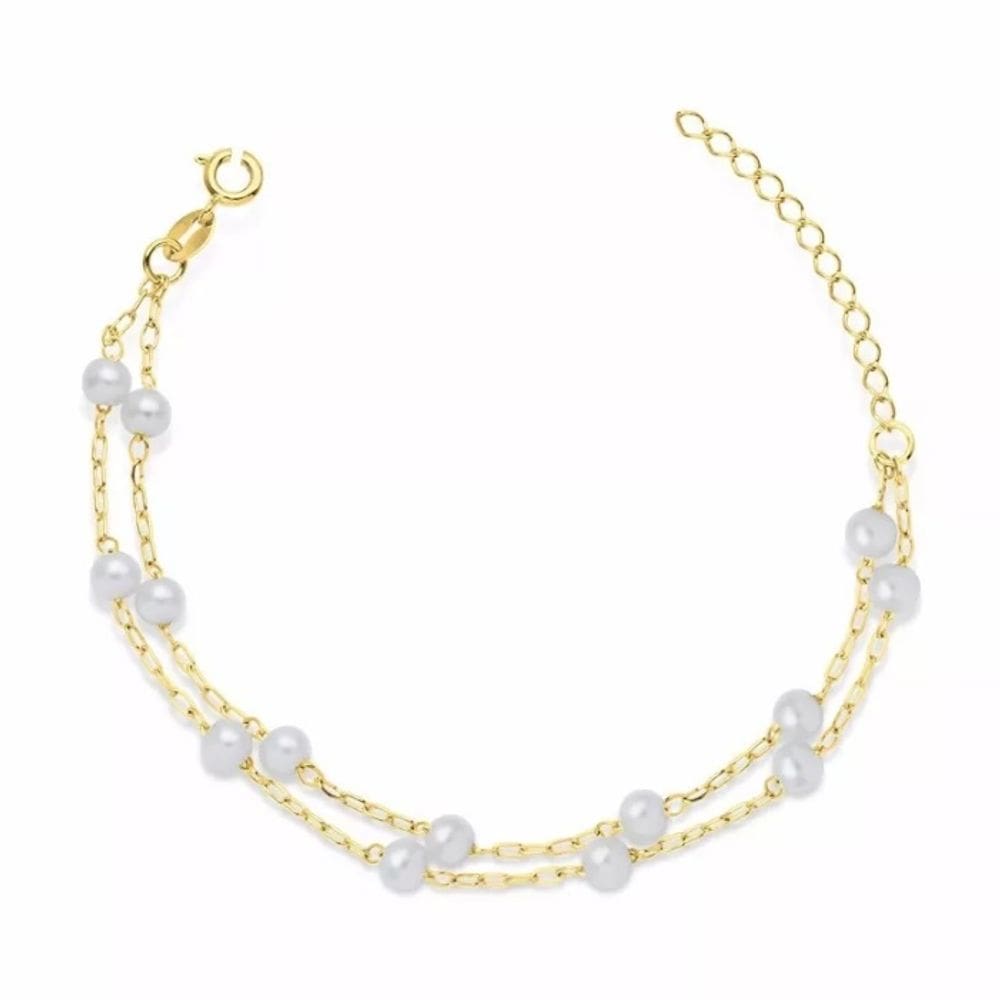 Pulseira Dupla Pérola Folheado a Ouro 18k