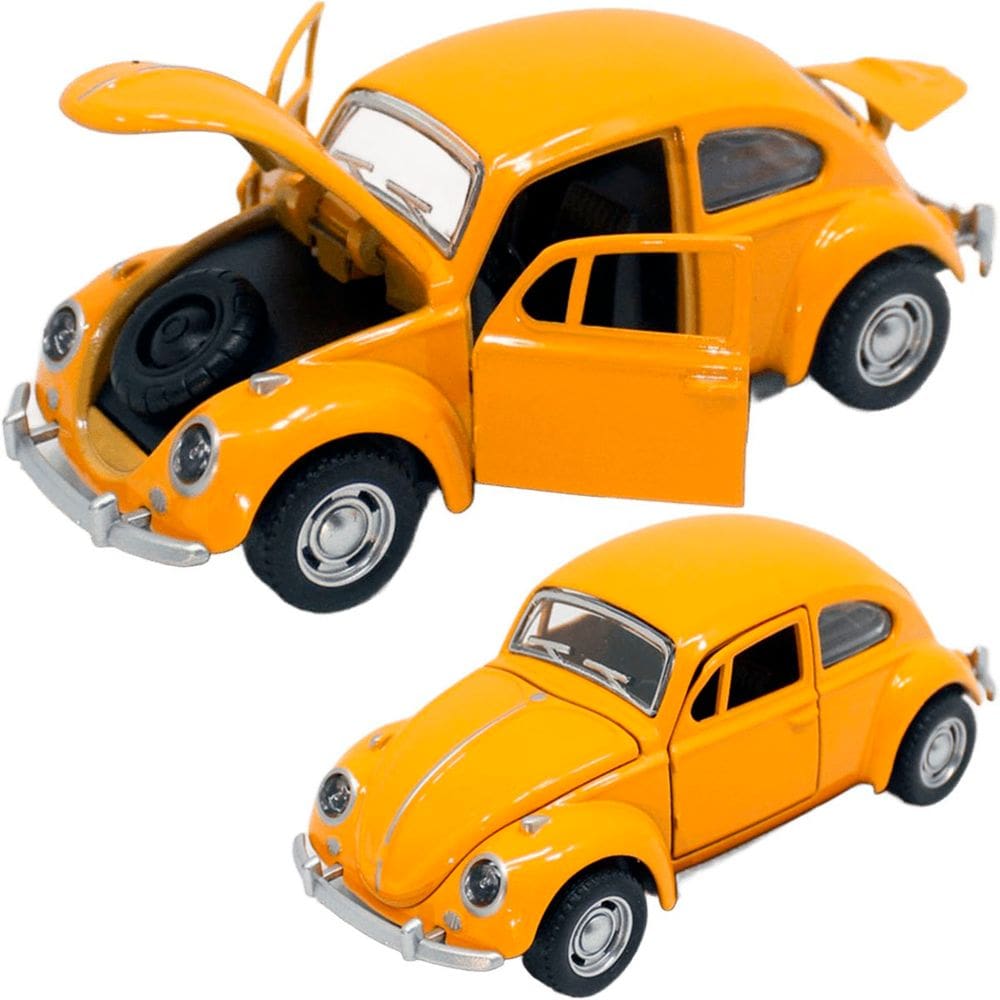 Carrinho Miniatura Fusca Amarelo Metal Colecionável Fricção