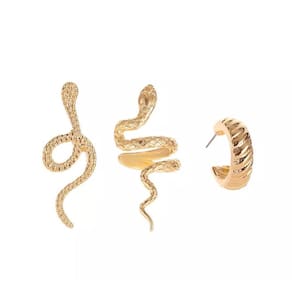 Brinco 3 Peças Piercing Cobra Dourado C1853