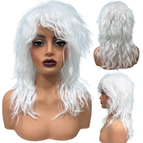 Peruca rock heavy metal anos 60 70 ondulada branco volumosa