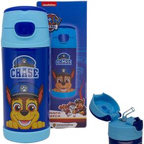 Garrafa Chase Térmica Quente Gelada Infantil Com Canudo De Silicone Azul 350ML Oficial Patrulha Canina Nickelodeon