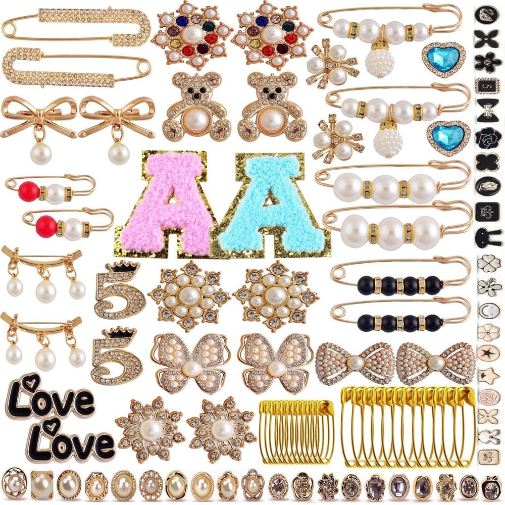 Alfinetes de segurança Sock Charms, 100 unidades de broches, strass dourado