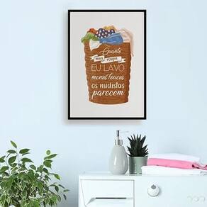 Quadro Lavanderia Com Frase Engraçada 45X34Cm Vidro Preta
