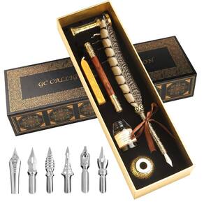 Conjunto de canetas de caligrafia GC QUILL Feather Dip Pen Caneta-tinteiro