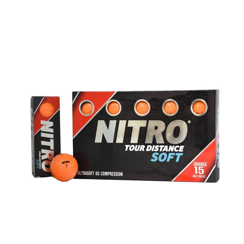 Bolas de golfe Nitro Tour Distance Soft, pacote com 15, laranja