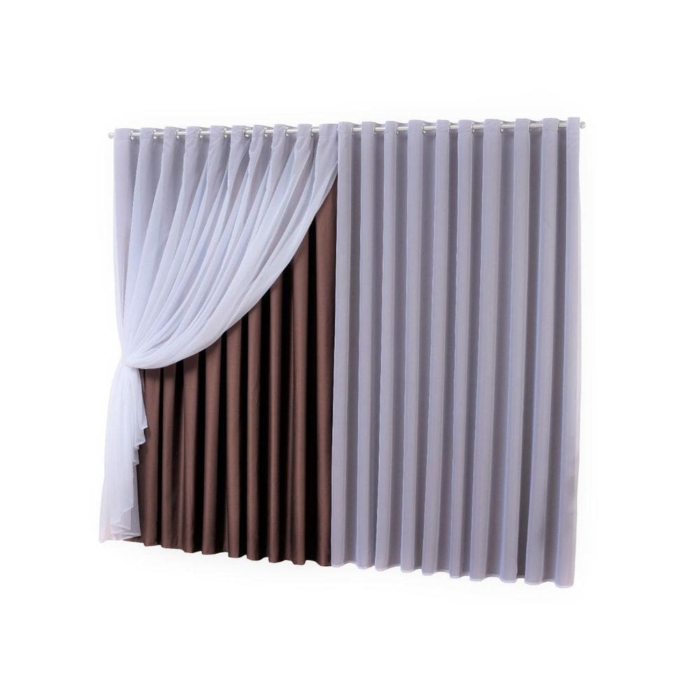 Cortina Tabaco Com Voil Veda 95% Luz Blackout Lançamento 5 m Com Ilhós Cromado Para Quarto Sala Escritório