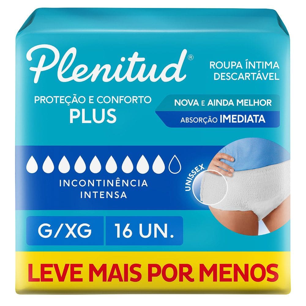 Roupa Íntima Plenitud Plus Unissex Tamanho G/XG 16 Unidades Descartáveis
