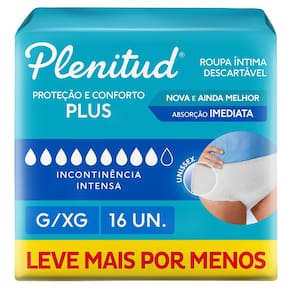 Roupa Íntima Plenitud Plus Unissex Tamanho G/XG 16 Unidades Descartáveis