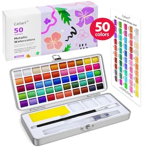 Conjunto de pintura em aquarela Caliart 50 cores metálicas com pincéis