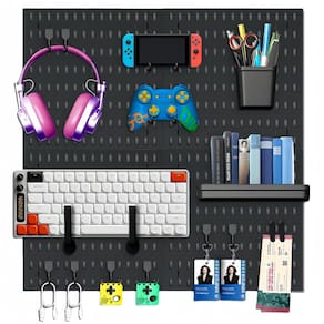 Kit organizador de parede Pegboard LANSI Black com caixas, ganchos e prateleiras
