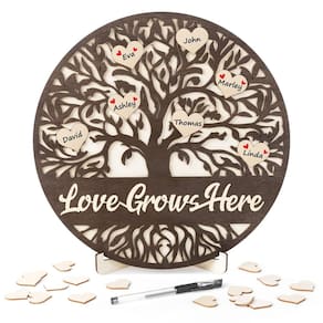 Placa de madeira para árvores genealógicas Agantree Art Love Grows Here